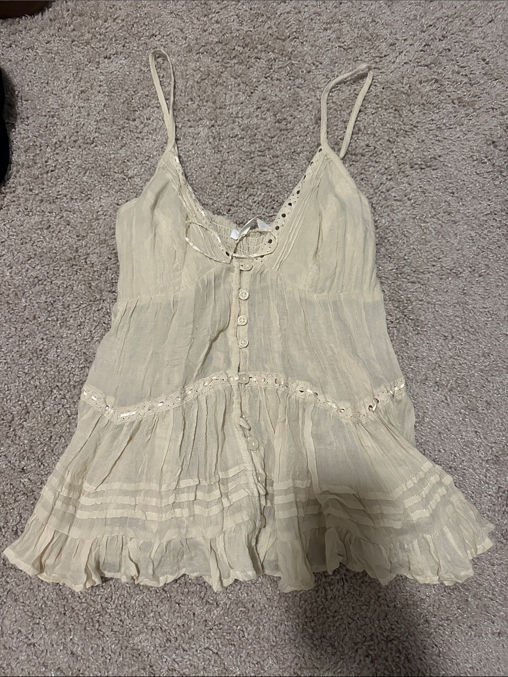 Altar’d State Cream Spaghetti-Strap Peplum Tank Top